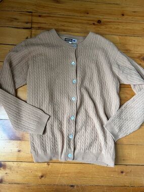 Koret pure cashmere cable knit cardigan medium brown vintage sweater